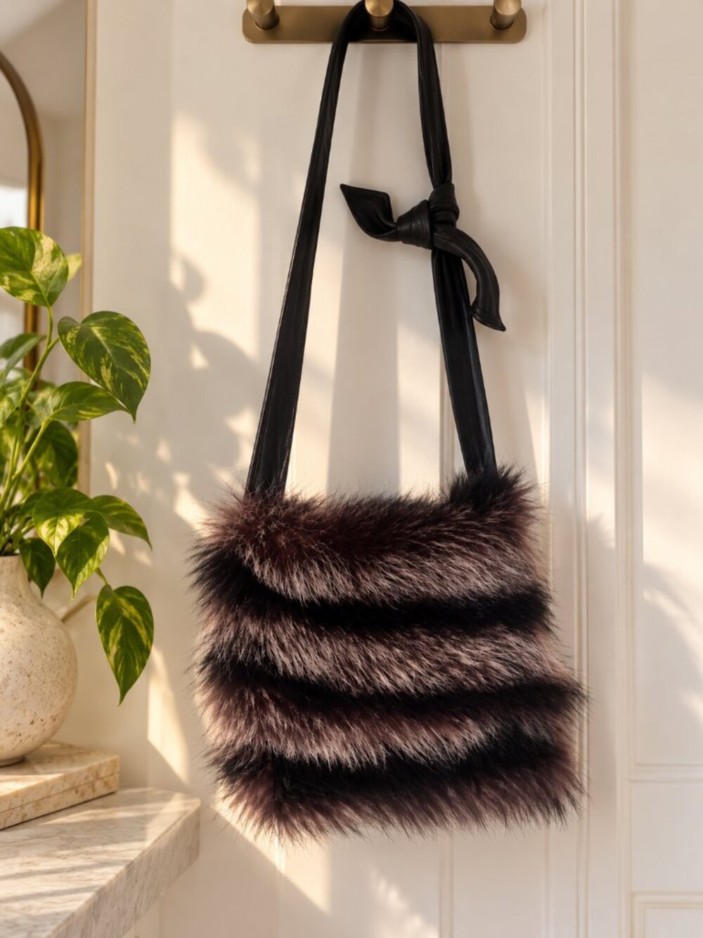 Upcycled Raccoon Fur Boho Shoulder Crossbody Bag